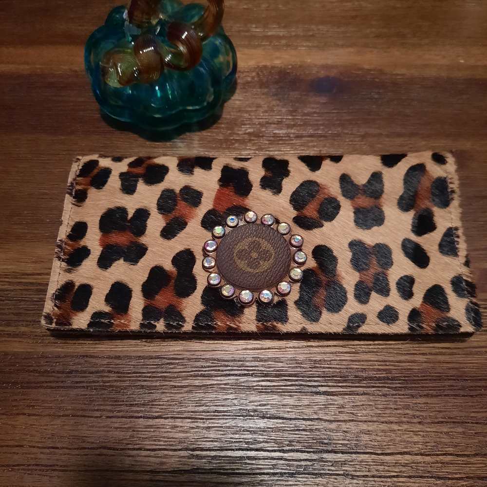 Leopard Patterned Wallet with Rhinestone Accent